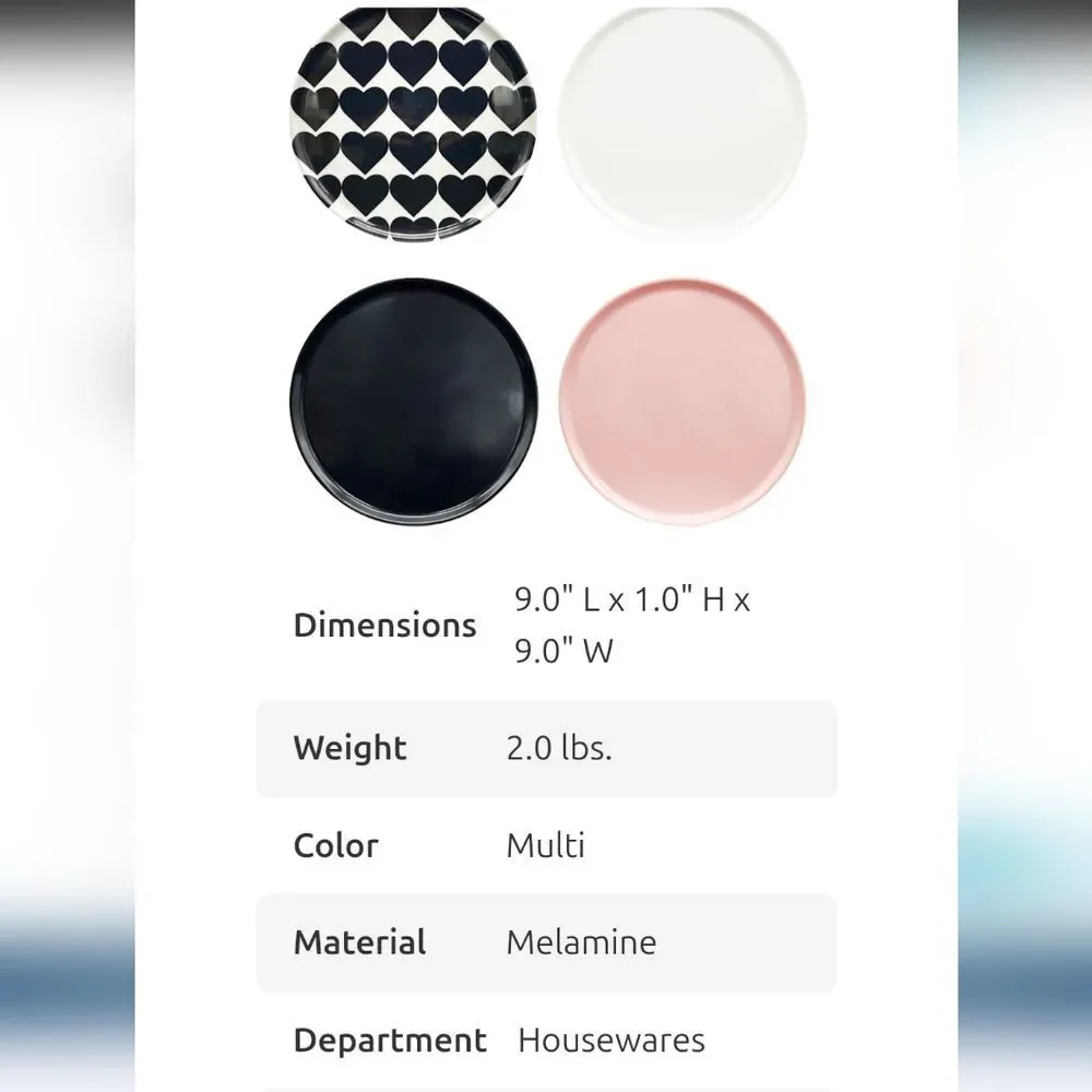 At‎ Home Dinner Plates Set of 4 - Pink, Black, White, Hearts